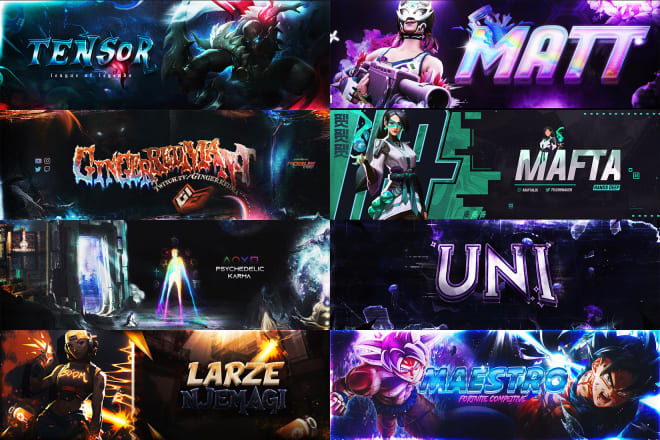 I will design a youtube banner,gaming banner,twitch banner, header