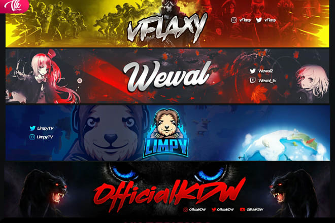 I will design a youtube banner,gaming banner,twitch banner,header
