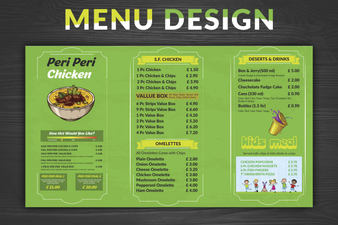 I will design digital tv screen menu, board menu, food menu, restaurant menu
