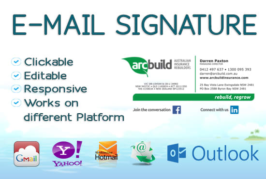 I will design editable and responsive HTML email signature