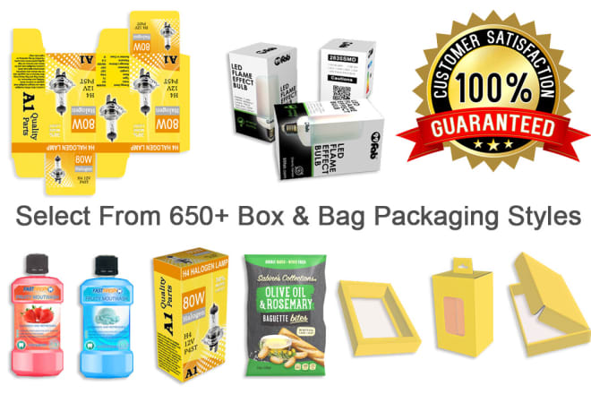 I will design product box, bag packaging, label, die cut layout