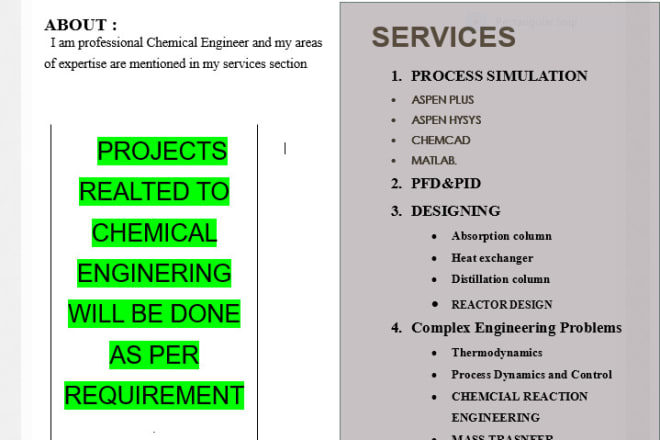 I will do chemical engineering projects