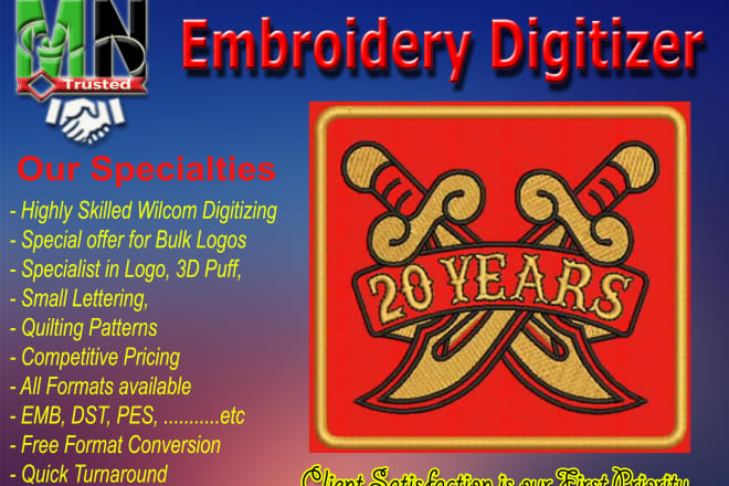 I will do embroidery digitizing with perfect punching