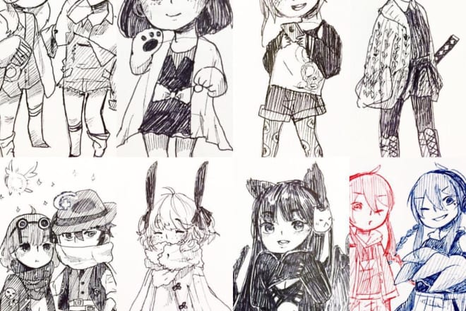 I will draw chibi pen sketches traditionally