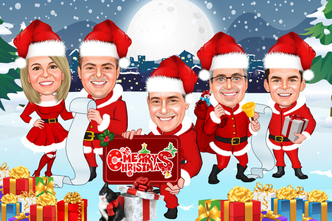 I will draw christmas cartoon caricature for real estate