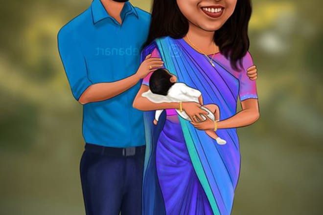 I will draw couple cartoon caricature for you