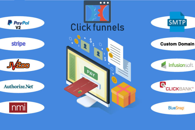 I will integrate your SMTP, custom domain setup and payment gateway in clickfunnels