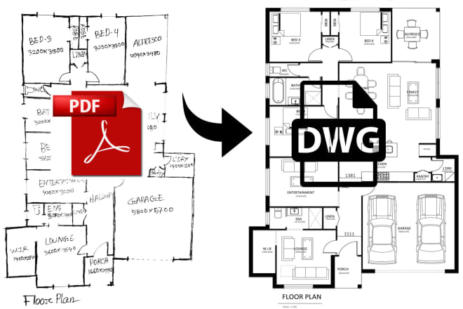 I will redraw floor plan on your from pdf hand sketch image to autocad or revit file