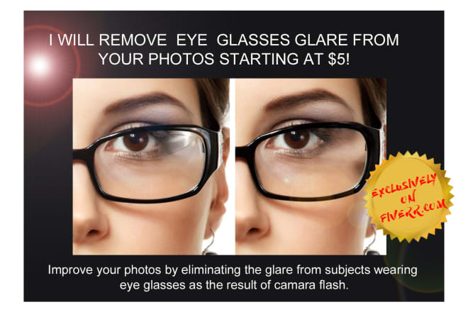I will remove eye glasses glare from your photos