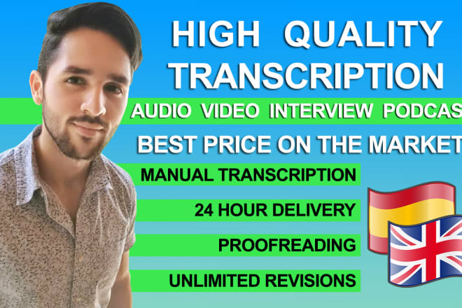 I will transcribe 20 min of audio in just 24h english or spanish