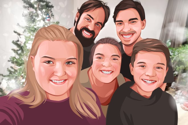 I will turn your family photo into a good cartoon portrait