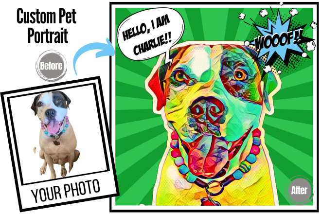 I will create a custom popart pet portrait from your photo