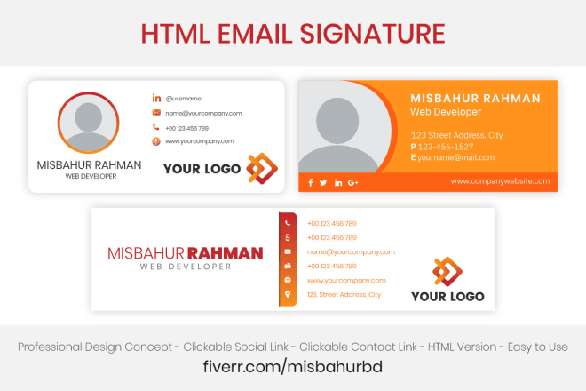 I will create clickable HTML email signature for your business mail