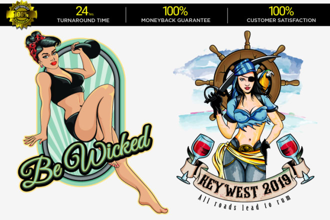 I will create retro, vintage pinup, pirate girl mascot illustration