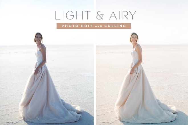 I will cull and edit your photos in bulk with light and airy look