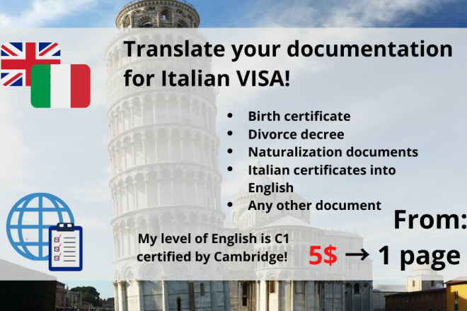 I will translate visa documentation in italian