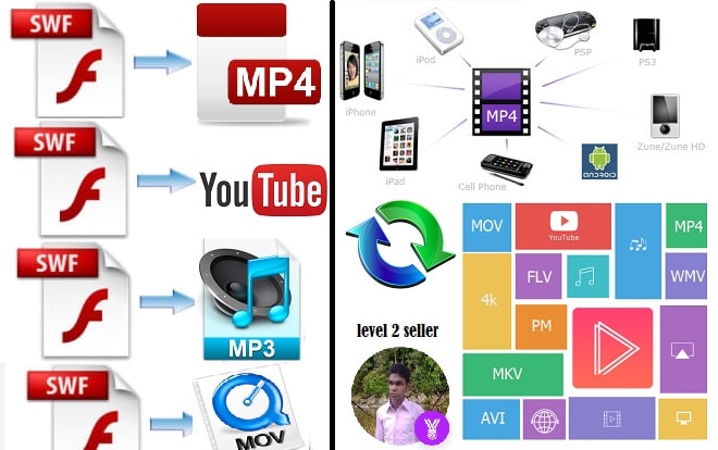 I will convert your swf to mp4 mp3 mk4 mov m4a html 5ect