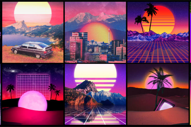 I will create 80s retrowave synthwave cover or poster art