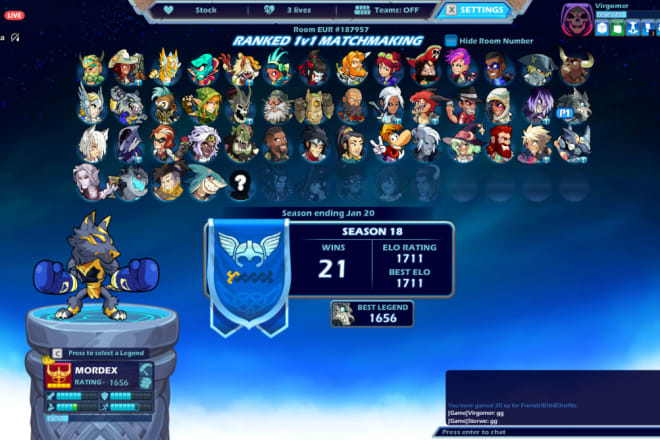 I will improve your statistics and elo on brawlhalla ranked 1v1s