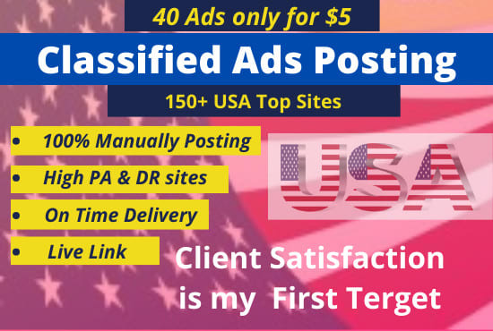 I will post your ads on high quality classified ads sites in USA