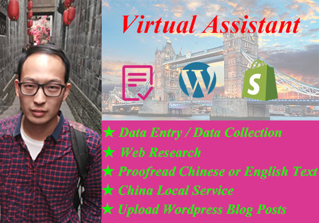 I will be your chinese virtual assistant for data entry and web research