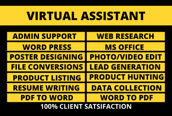 I will be your virtual assistant for data entry,web research,excel jobs