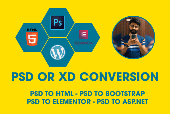 I will convert PSD or xd to HTML, wordpress, elementor pro website design in 24 hours