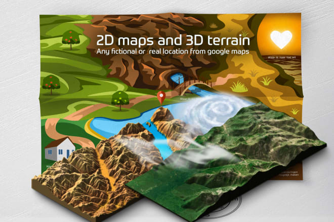 I will create a 3d terrain real google location ore landscape
