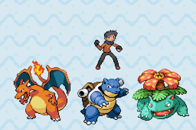 I will create pixel art of you as pokemon trainers