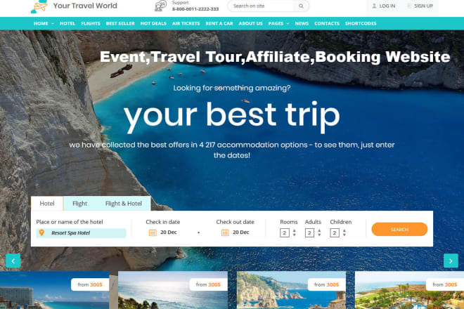 I will create travel tour, hotel, flights, affiliate, cleaning booking website