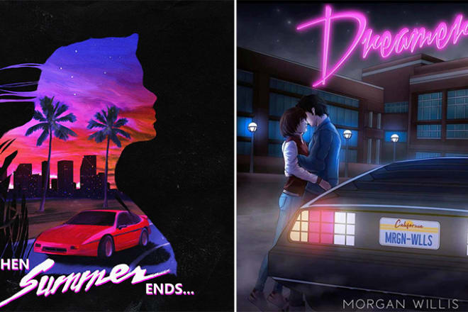 I will design an awesome 80s retro synthwave album cover art