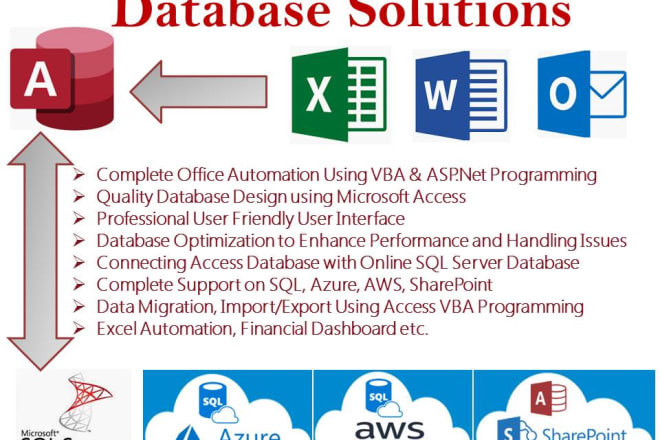 I will design and automate database using ms access, excel, vba, sql, azure, AWS