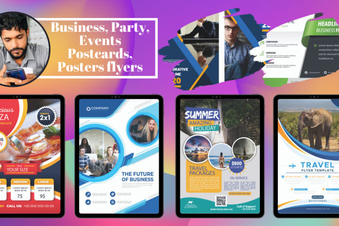 I will design flyers business, party, events postcards, posters
