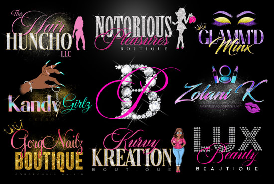 I will design glitter feminine beauty salon,eyelashes,hair,nail, and boutique logo