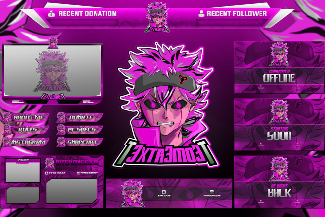 I will design twitch or mixer overlay and logo for your stream
