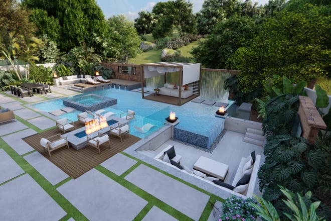 I will design your swimming pool, pool landscape, garden, and home backyard