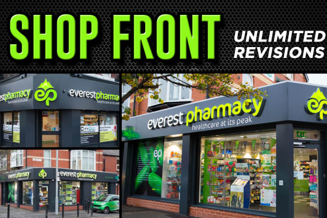 I will do premium shop front window graphic and signage billboard design