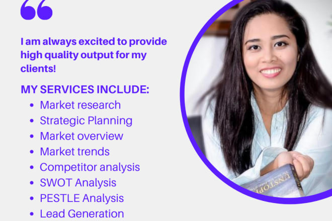 I will do swot and pestle analysis, market research, competitor analysis, business plan