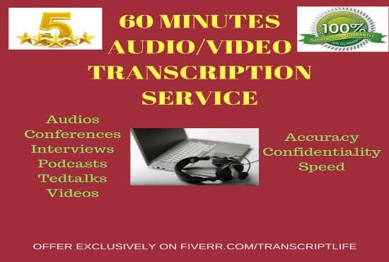 I will do up to 60 minutes of audio or video transcription