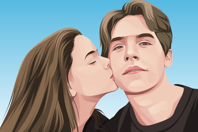 I will draw a romantic cartoon couple from your photos