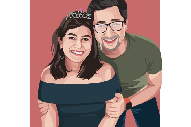 I will draw a romantic cartoon couple from your photos