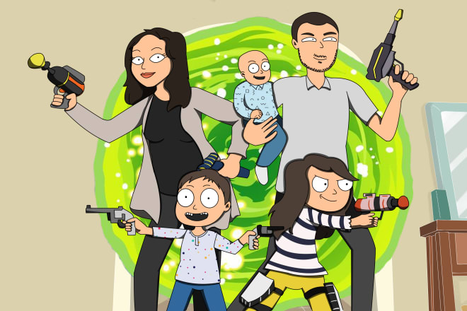 I will draw family photo rick and morty picture in a day