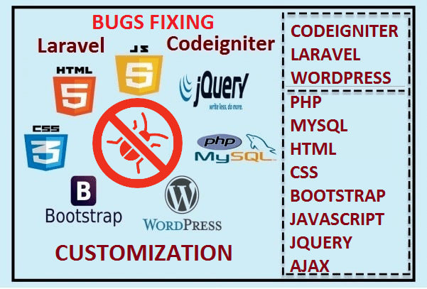 I will fix php, mysql, html, css, bootstrap, js, jquery, ajax bugs