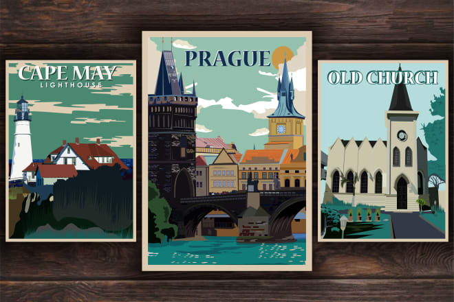 I will make a vintage or retro travel poster with an amazing design