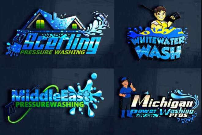 I will make modern pressure washing cleaning and power washing logo in 10 hours