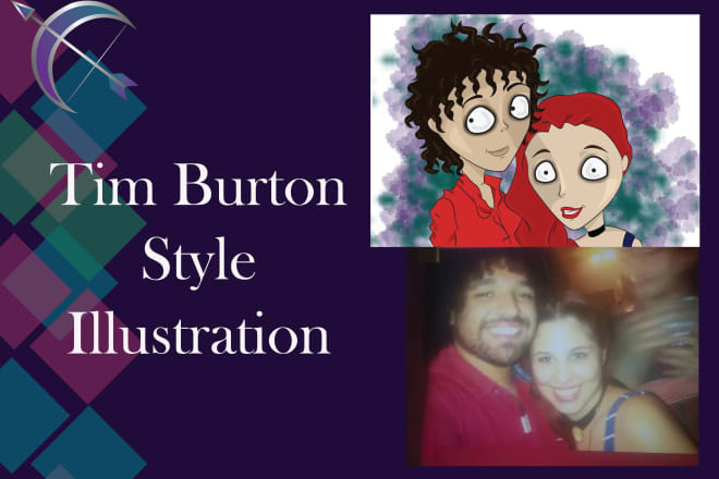 I will make portraits and illustrations with tim burton style