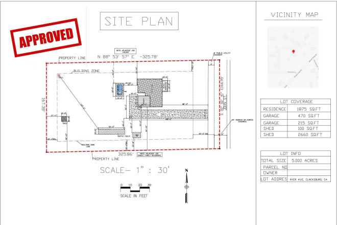I will make site plan, plot plan of your property for city permit very fast