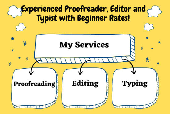 I will provide proofreading, editing, and typing with beginner rates
