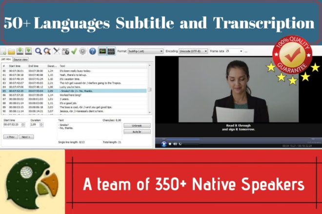 I will subtitle and transcribe 50 languages by native speakers