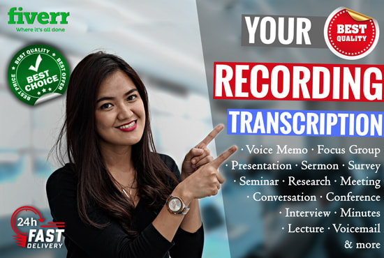 I will accurately transcribe audio video recording to text fast transcription service